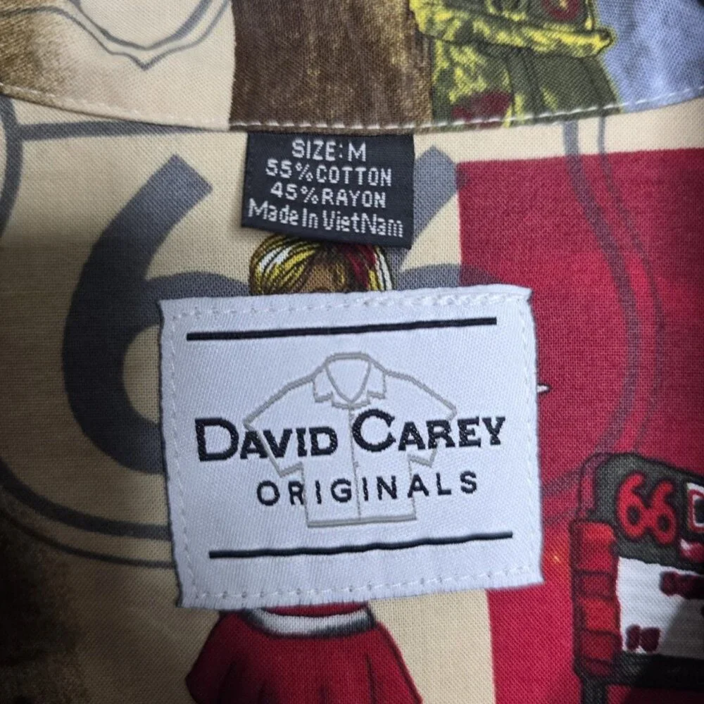 DAVID CAREY Originals Button Down Route 66 Size Medium Cotton Rayon